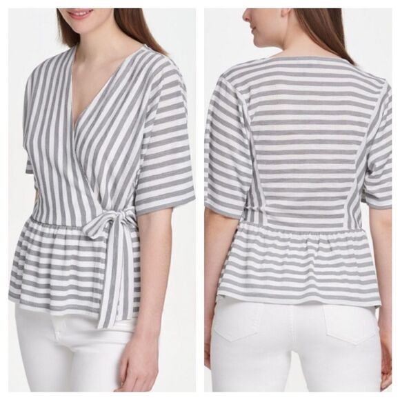 DKNY Tops - DKNY FAUX WRAP PEPLUM TOP